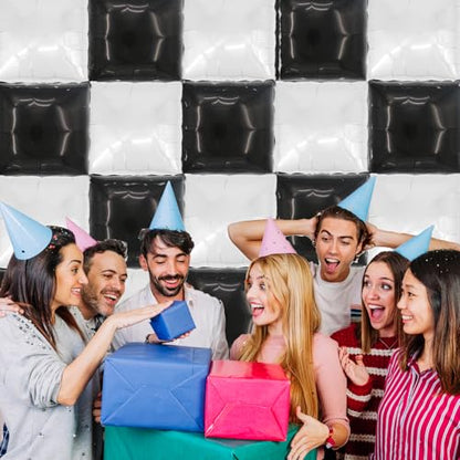square aluminum foil Balloon Wall Backdrop, 25 pieces Black and White double-sided Balloon Arch Kit, suitable Racing theme parties anniversaries decorations - color: White.black