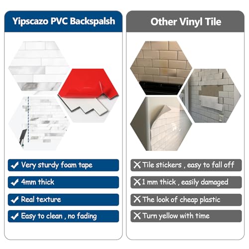 Yipscazo 2026 New Upgrade Peel and Stick Stone Metal Tile Backsplash, Stick on Tiles for Backsplash Kitchen, Bathroom (10 Sheets, Marble White Metal) - color: Marble White Metal