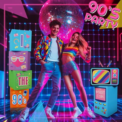 Amyhill 6 Pcs Large 90s Party Decorations Hip Hop Favor Set Paper Party Boxes Novelty Disco Theme Decoration for Retro 1980s 1990s Theme Birthday Neon Disco Music Supplies - style: 90s