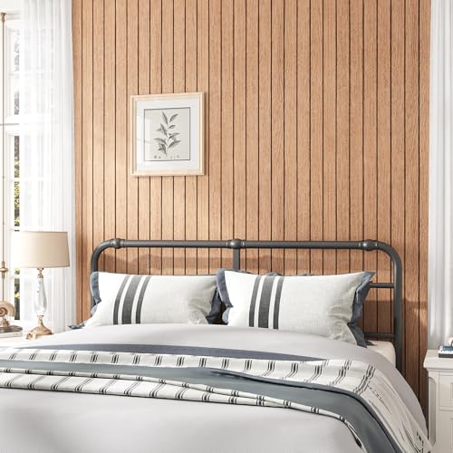 VEELIKE 30''x118'' Cherry Wood Wall Panels Peel and Stick Slat Wood Panel Vinyl Roll for Living Room Bedroom Farmhouse Self Adhesive Removable Slat Wall Paper for Accent Walls TV Background Ceiling - size: 30" x 118"
