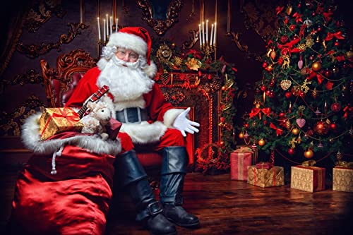 7x5FT Christmas Backdrop Santa Claus Christmas Tree Indoor Photography Rustic Vintage for Xmas New Year Theme Party Decor Banner Winter Gifts Background Photo Booth Photoshoot Studio Props - size: 7x5