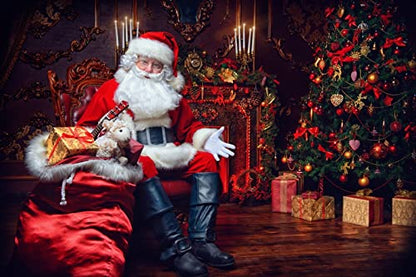10x8FT Christmas Backdrop Santa Claus Christmas Tree Indoor Photography Background Winter Christmas Tree Gifts Decoration Backdrop Xmas Holiday Photo Props Booth Portrait Party Banner - size: 10x8