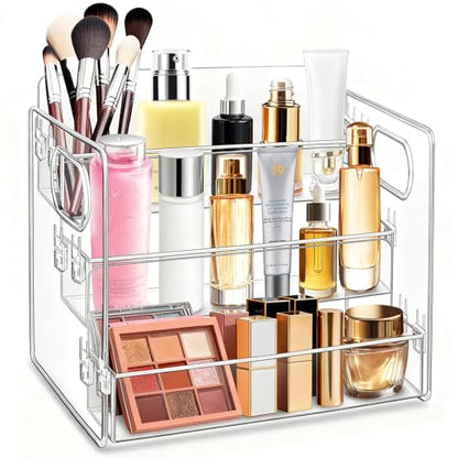 3-Tier Bathroom Counter Organizer – Storage Shelf for Makeup, Perfume & Skincare, Makeup Perfume Tray Skincare Organizer Fits Bathroom, Dresser, Kitchen (Clear)