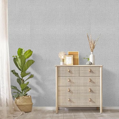 Grey Wallpaper Grasscloth Peel and Stick Wallpaper 17.7inchx393.7inch Textured Peel and Stick Grasscloth Removable Grey Contact Paper for Cabinets Self Adhesive Removable Wall Paper Vinyl - color: Grey-1, size: 17.7" x 393.7"