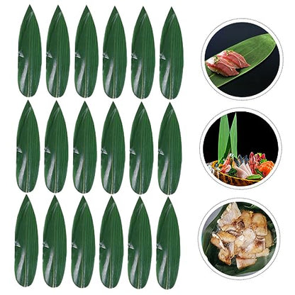 Wakauto 50Pcs Natural Leaves Sushi Decor Sashimi Plate Mats Japanese Food Leaf for Sushi Serving and Photography Large Quantity for Restaurant and Home Use
