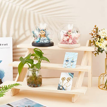 NBEADS 3-Tier Log Retail Earring Display Riser, Earring & Ring Holder Detachable Unfinished Wood Retail Jewelry Card Display Stand with Groove for Crafts Jewelry Showing Storage Display Collection - color: Wooden- L.W.Thi: 15.35x15.75x12.6"