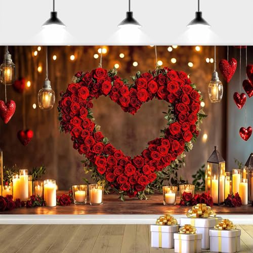 7X5ft Valentine's Day Backdrop Red Love Heart Photography Background, Wedding Bridal Party Background Decor Proposal Confession Backdrop Banner Portrait Photo Studio Booth Props, Red-4 - color: Red-4, size: 7x5ft