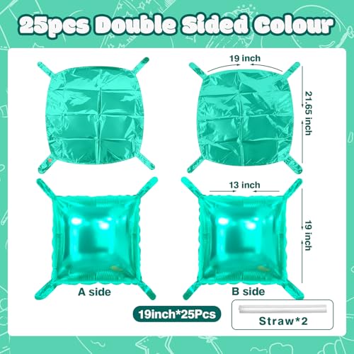 NISOCY 25PCS Teal Blue Square Foil Balloons Wall Backdrop Double Sided Teal Blue Balloon Tunnel Arch Kit for Birthday Baby Shower Wedding Graduation Anniversary Party Decorations - color: F04 - Teal Blue, size: 25PCS