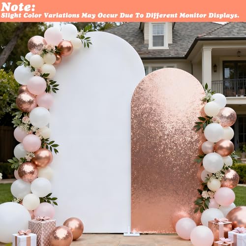 Set of 2 Arch Backdrop Covers Rose Gold and White(7.2Ft, 6Ft), 2-Sided Spandex Fitted Round Top Arch Backdrop Stand Covers for Baby Shower Wedding Birthday Party Supplies (Only Cover) - color: Rose Gold & White, size: 7.2FT/6FT