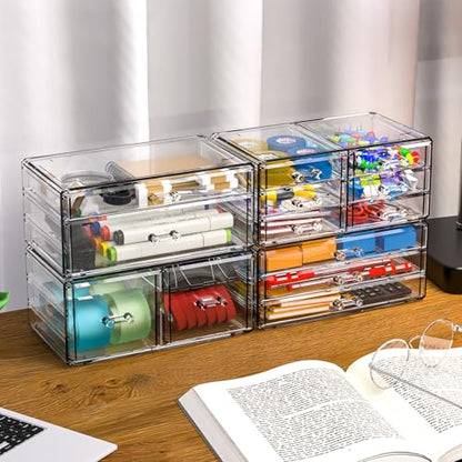 Cq acrylic 4 Pack Clear Acrylic Drawer Organizer Countertop,Stackable 13 Drawers Makeup Storage, Cube Make up Organizer for dresser Hair Clip,Beauty Product Desk and Bathroom Organizers and Storage - size: Large 13 Drawers