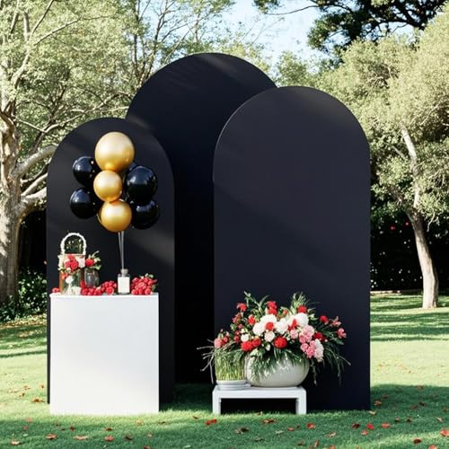Black Arch Backdrop Cover Set of 3 Spandex Arch Covers Fitted Wedding Chiara Backdrop Cover for Retirement Party Birthday Anniversary Engagement Banquet Backgrounds Decor (6/6.6/7.2ft) - color: Black, size: 6/6.6/7.2 FT