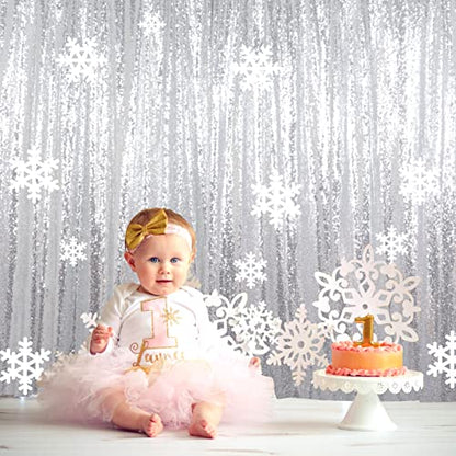 ShinyBeauty 5x7FT Silver Sequin Photo Backdrop Curtain - Premium Glitter Backdrop for Wedding, Birthday, Baby Shower Photography Backdrops - color: Silver, size: 5FTx7FT