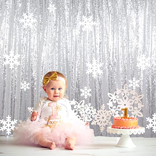 ShinyBeauty 5x7FT Silver Sequin Photo Backdrop Curtain - Premium Glitter Backdrop for Wedding, Birthday, Baby Shower Photography Backdrops - color: Silver, size: 5FTx7FT