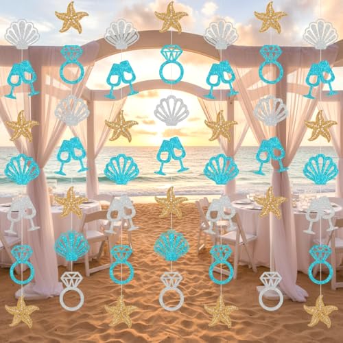 Xinnun Last Toast on The Coast Decorations Seashell Beach Bachelorette Hanging Banners Garland Coastal Cutouts Ribbon Streamers for Champagne Birthday Bridal Engagement Wedding Party Decor (Coast) - style: Coast