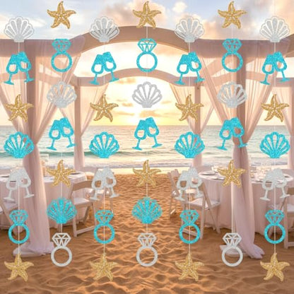 Xinnun Last Toast on The Coast Decorations Seashell Beach Bachelorette Hanging Banners Garland Coastal Cutouts Ribbon Streamers for Champagne Birthday Bridal Engagement Wedding Party Decor (Coast) - style: Coast