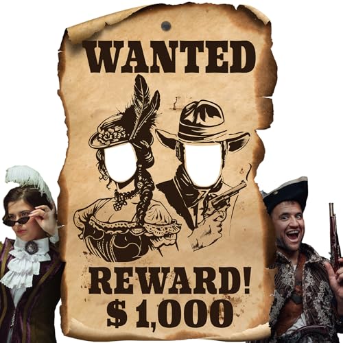 Lunmon West Wanted Photo Prop Western Photography Backdrop 6 x 4 ft Wild West Selfie Poster Backdrops with Head Cutout for Rustic Western Cowboy Party Decoration Supplies - color: West Wanted