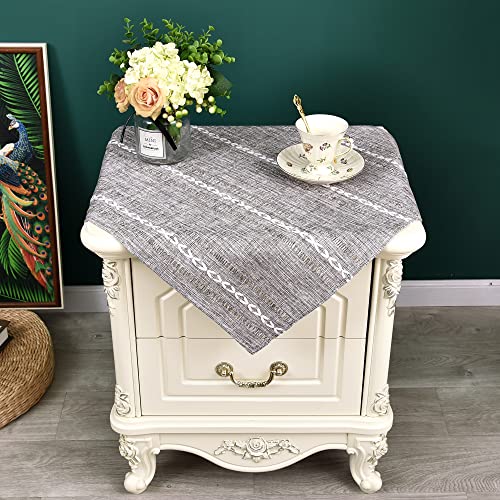 NEWISHER Rustic Farmhouse Embroidered Small Square Tablecloth Jacquard Striped Table Cloth Linen Texture Washable Fabric Side Table Cover Kitchen Dining Home Decoration (Coffee, 24x24 inch) - color: Coffee, size: 24" x 24" (Square)