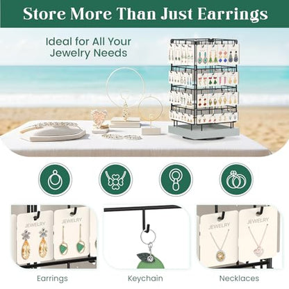EsLuker.ly Rotating Earring Display Holder Stand for Vendors Events Selling, Large Capacity 64 Hooks Jewelry Rack with Wooden Base for Earring Card Sales, Enhances Retail Visibility (Light Grey) - color: Light Grey+Black