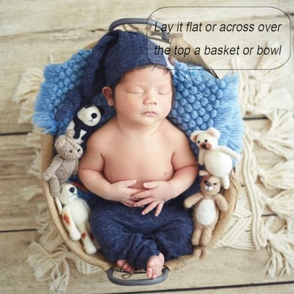 Zeroest Baby Photography Props Basket Braid Wool Wrap Newborn Photo Shoot Baskets Filler Posing Stuffer Background Blanket (Blue) - color: Blue