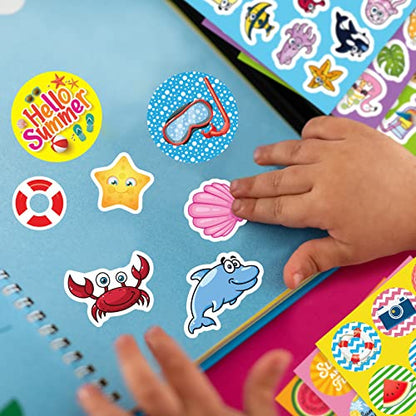 Joy Bang 500 PCS Summer Stickers for Kids, 30 Sheets Beach Ocean Tropical Stickers Bulks, Ice Cream Sea Animal Holiday Hawaiian Sticker Crafts School Teacher Classroom Party Favors Essentials - style: Summer