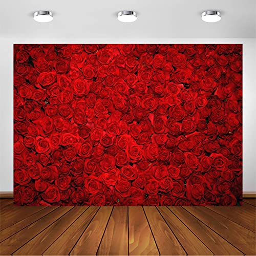 Avezano Red Rose Floral Wedding Photography Backdrop Valentine's Day Party Photo Backdrops Vinyl Cloth 14 February Background Photo Booth Props Pictures (10x8ft) - size: 10x8ft