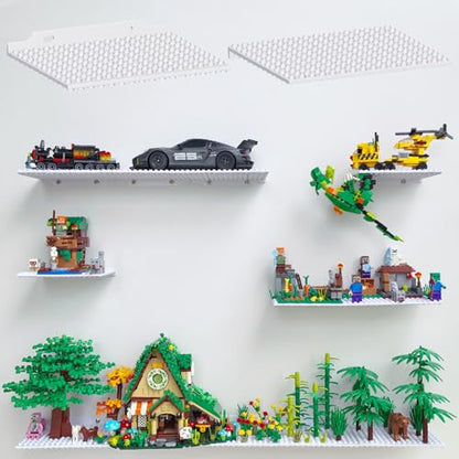 LRANFOW 6 Pack Wall Display Shelves with Dual Sided Building Studs, 4x5 Inch Baseplate Shelf Compatible with Lego Building Bricks for Organized Storage & Modern Room Deco Builders Gift, 16x13 Studs - color: White
