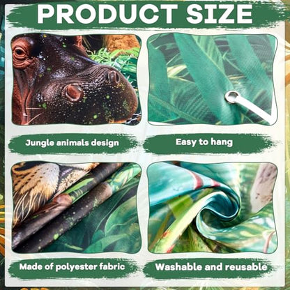 Jungle Animals Backdrop Jungle Party Decorations Safari Photo Backdrop Rain Forest Adventure Scenic Photography Background Banner for Large Wild Animals Party Supplies Wild Rainforest Photo Booth Prop - style: Jungle Animals
