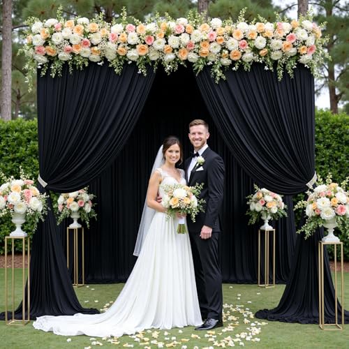 20ft×12ft Black Backdrop Curtain for Wedding Parties, 4 Panels Wrinkle Free Polyester Photo Backdrop Drapes Back Drop Cloth for Birthday Photography Background - color: Black, size: W5' x H12'(4 panels)