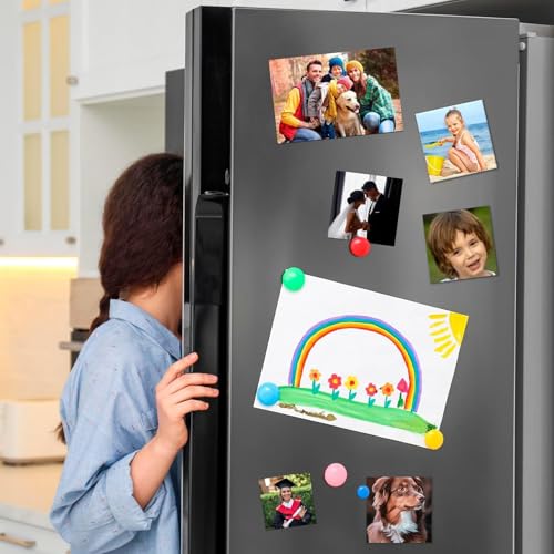 2x2 in Square Photo Fridge Magnet Maker Machine with Picture Cutter, DIY Custom Badge Maker, Includes 100 Sheets of Photo Paper+100 Sets of Consumables