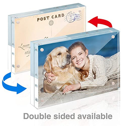 TWING 3 Pack 4 x 6 Acrylic Frame,Acrylic Picture Frames Horizontal Magnet Double Sided 4x6 Picture Frame,10+10MM Thick Clear Frameless Desktop Display Magnetic Block Photo Frame Gift Ideal - size: 4x6" 3pack