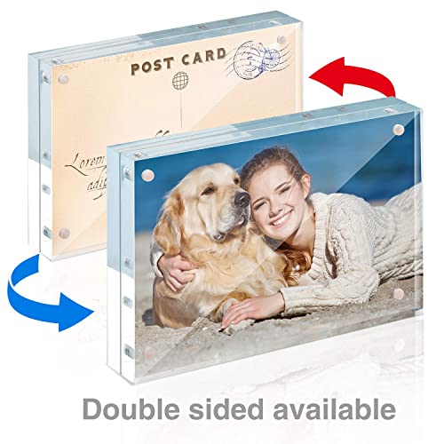 TWING 3 Pack 4 x 6 Acrylic Frame,Acrylic Picture Frames Horizontal Magnet Double Sided 4x6 Picture Frame,10+10MM Thick Clear Frameless Desktop Display Magnetic Block Photo Frame Gift Ideal - size: 4x6" 3pack