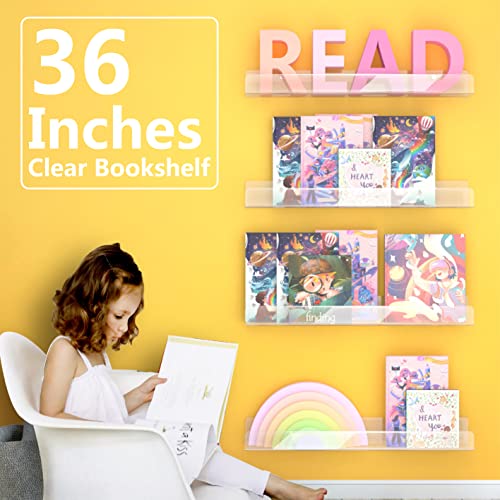 36 Inch 50% Thicker Clear Acrylic Book Shelves, Invisible Kids Wall Bookshelves for Baby Storage Book Rack, Toy Organizer, Book Display, Playroom, Bedroom, Toddler Room, Nursery 2 Packs - color: 36in-clear