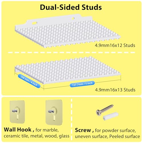 LRANFOW 6 Pack Wall Display Shelves with Dual Sided Building Studs, 4x5 Inch Baseplate Shelf Compatible with Lego Building Bricks for Organized Storage & Modern Room Deco Builders Gift, 16x13 Studs - color: White