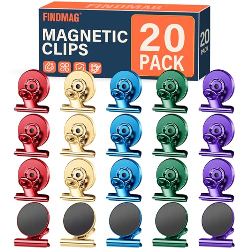 FINDMAG 20Pack Colorful Fridge Magnets, Refrigerator Metal Magnets Clips, Strong Magnetic Clip for Fridge, Scratch Free Clip Magnets for Whiteboard, Classrooms, Sculptural Picture Frame, Kitchen - color: Multi Color, size: 20 Pack