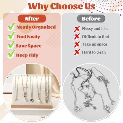 2 Pack Cambered Wooden Necklace Display Stand, Soft Mat Necklace Holder Tabletop Jewelry Display Storage Holder for Necklaces Pendant (White, PU Leather)