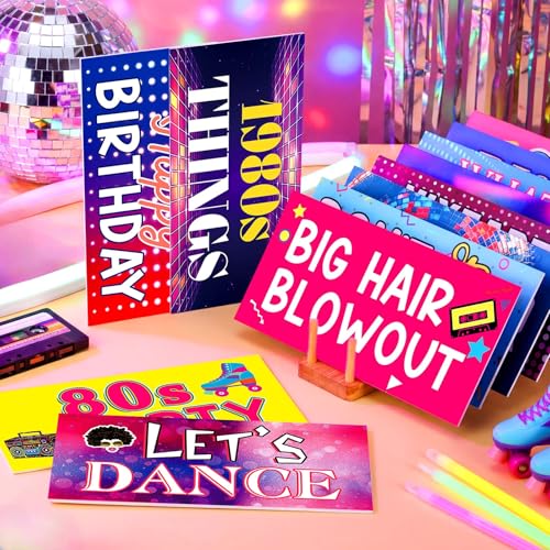 Beeveer 24 Designs 80s Photo Booth Props 1980s Party Decorations Double Sided 11.02 x 5.51'' Funny 70s Disco Birthday Party Decorations DIY Waterproof Selfie Signs PVC Printing Photo Props for Decor - color: Colorful, style: 1980s Theme