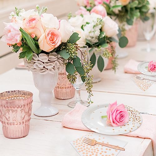 Serves 35 Guests White and Rose Gold Party Supplies,White and Rose Gold Birthday Paper Plates and Napkins,7" Disposable Party Dinnerware for Women - color: White Rose Gold Dot Paper Plate