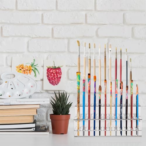 DECHOUS Clear Pen Display Stand, 2 Tier 48-Slots Acrylic Pen Holder Display Stand for Craft Shows, Multipurpose Pencil Pen Stand for Desk, Home, Office, School, Makeup Brushes Display