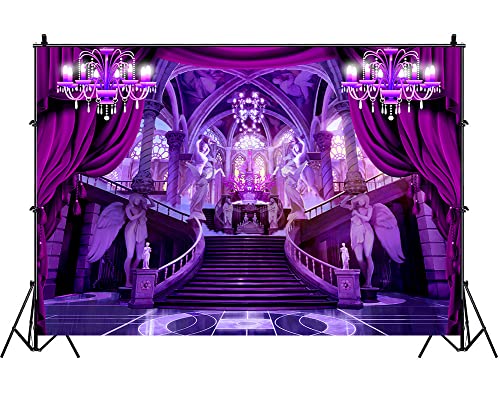 Palace Castle Backdrop for Wedding Party Decoration 9x6ft Luxury Hall Purple Backdrop for Bridal Shower Decor Couple Photo Photography Studio Set Props