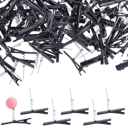 150 Pcs Metal Duck Bill Hair Clips with Spring DIY Sprout Clip Black Alligator Barrettes Hairpins DIY Accessories for Hair Styling School Home Party Props Christmas Halloween Rave Decor