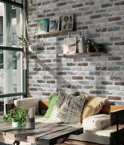 Guvana 17.3"×394" Brick Wallpaper Self Adhesive Wall Paper Red/Blue/Grey Brick Peel and Stick Wallpaper Removable Contact Paper Brick Texture Vintage Wallpaper for Kitchen Backsplash Accent Wall Decor - color: Red/Blue/Grey, size: 17.3" x 394"