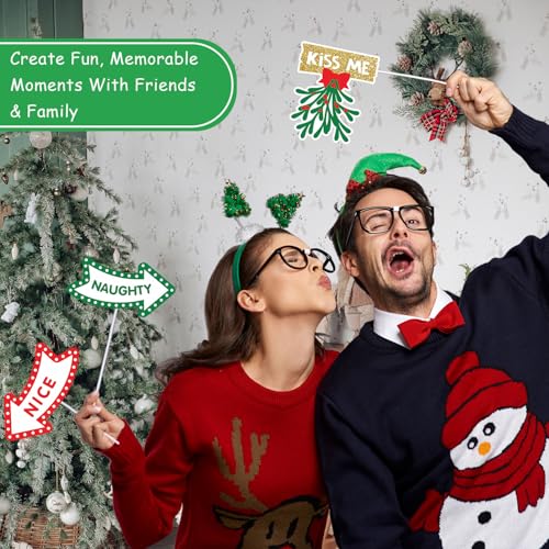 Christmas Photo Booth Props Kit(32Pcs) DIY Photo Booth Prop Pose Sign Kits for Adults Kids for Christmas Party Supplies (Style 2) - color: Style 2