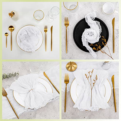 Gauze Cheesecloth Napkins Set of 96, 20 x 20 Inch White Wrinkled Rustic Boho Dinner Napkins for Wedding,Dinner,Family Everyday Use/Parties - color: White, size: 20" x 20" (Set of 96)