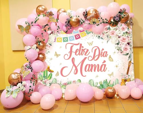 Feliz Dia Mama Banner Backdrop 8x6FT Mexican Happy Mother's Day Photography Background Pink Flowers Cactus Best Mom Ever Party Decorations Supplies Photo Props - size: 8x6FT
