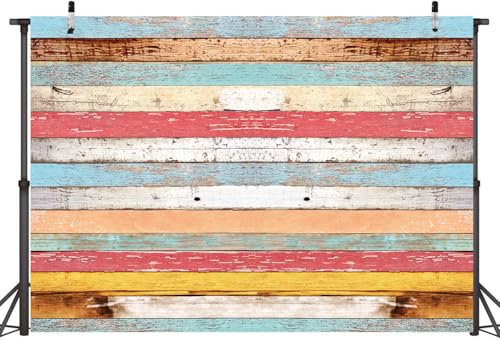 Colorful Wood Backdrop for Photography 7x5FT Easter Pastel Rustic Wooden Background Boy Girl Birthday Party Decorations Portrait Photoshoot Studio Props - size: 7x5ft