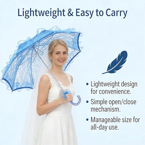 Pilipane Blue Lace Parasol Wedding Umbrella, Elegant Gothic Style Lace Umbrella for Bridal Photo Props, Vintage Decorative Umbrellas for Wedding Parties Dancing Photography Prop