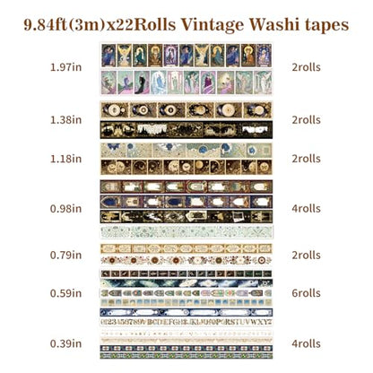 Witchy Washi Tape Set 22 Rolls,Tarot Decorative Masking Tape for Junk Journal, Journaling & Scrapbook Supplies, DIY Crafting Supplies - style: Magic