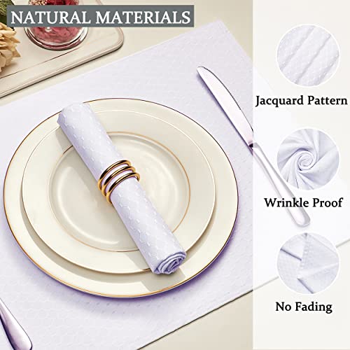 Cloth Napkins Set of 8 – Square 17x17 Inch Jacquard Fabric Polyester Washable Reusable Cloth Napkins for Kitchen Dinner Dining Restaurants Wedding Party Banquet Table (White) - color: White