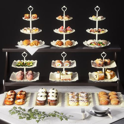 10 Pack Cake Stand Set with 3 x Two-Tier and 3 x Three-Tier Cupcake Stands, Plastic Dessert Table Stand Set 3 Tired Cookie Tray and 4 Pcs Dessert Trays - color: White