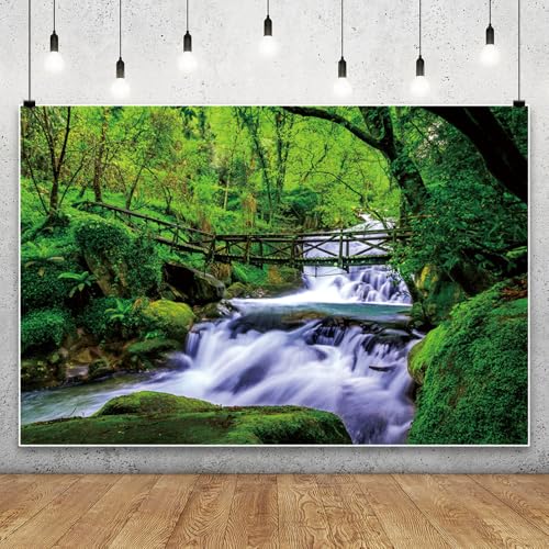 YongFoto Jungle Flowing Stream Forest Waterfall Backdrop 6x4ft Tropical Rainforest River Rock Moss Spring Nature Scenery Photography Background Party Banner Room Decor Portrait Photoshoot Wallpaper - color: Style 2, size: 6ftx4ft